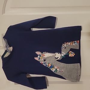 Girls 2T Jumping Meters L/Sl Horse Applique Dress.  Blue with gray horse.  New.